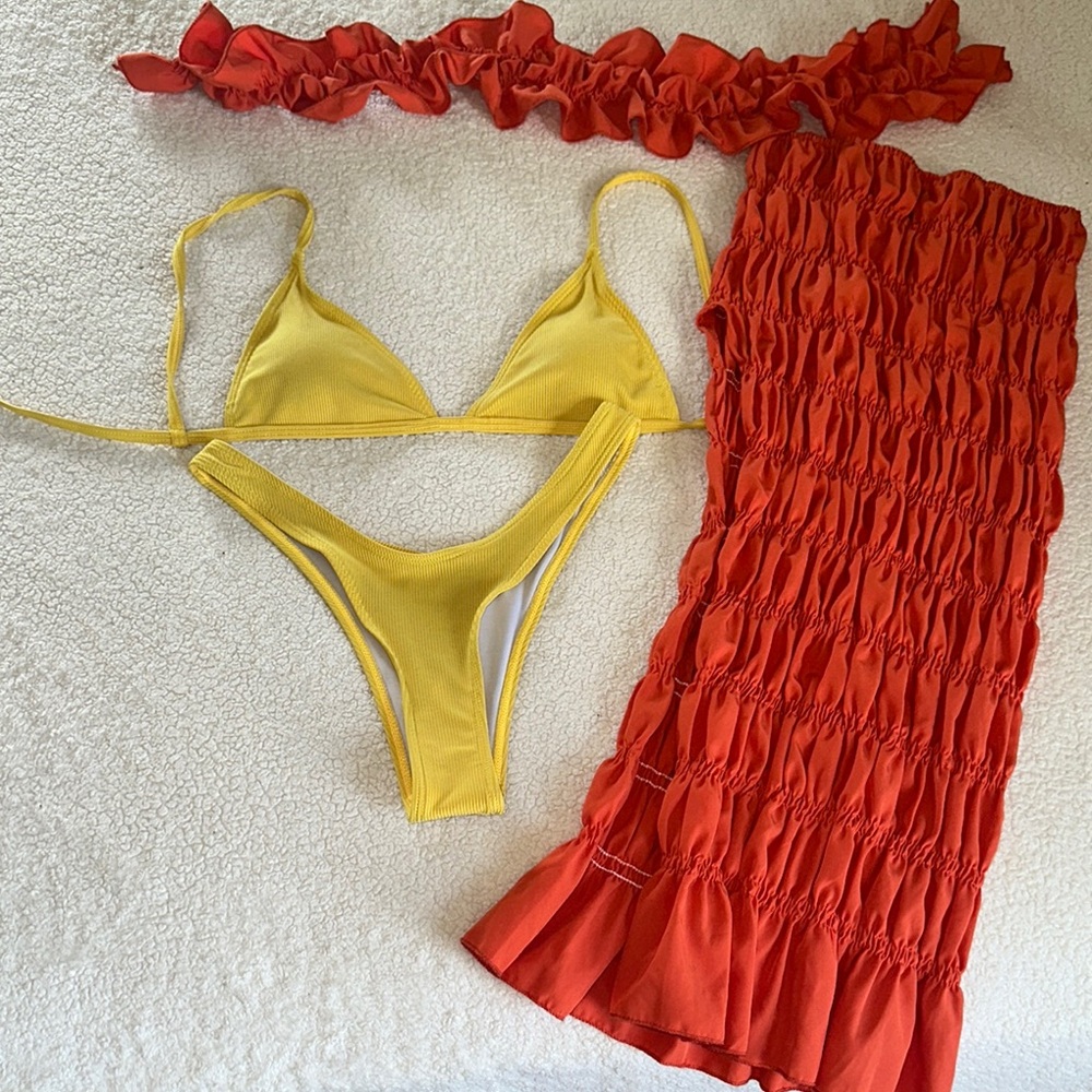 SHEIN Yellow and Red Bikini Set